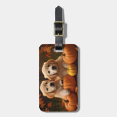 Golden Retriever Welpe Herbst Kürbis Gepäckanhänger (Vorderseite vertikal)