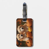 Golden Retriever Welpe Herbst Kürbis Gepäckanhänger (Rückseite vertikal)