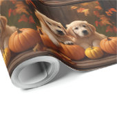 Golden Retriever Welpe Herbst Kürbis Geschenkpapier (Rolleneckpunkt)