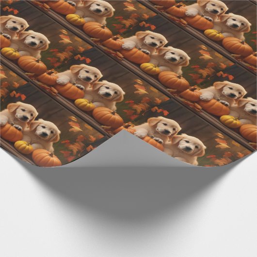 Golden Retriever Welpe Herbst Kürbis Geschenkpapier (Ecke)