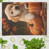 Golden Retriever Welpe Herbst Kürbis Geschirrtuch (Gefaltet)