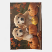 Golden Retriever Welpe Herbst Kürbis Geschirrtuch (Vertikal)