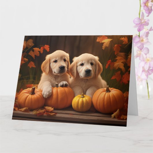 Golden Retriever Welpe Herbst Kürbis Karte (Orchidee)