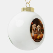Golden Retriever Welpe Herbst Kürbis Keramik Kugel-Ornament (Links)