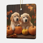Golden Retriever Welpe Herbst Kürbis Keramikornament (Links)