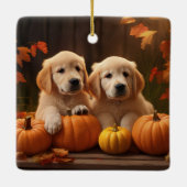 Golden Retriever Welpe Herbst Kürbis Keramikornament (Rückseite)