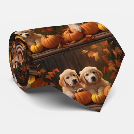 Golden Retriever Welpe Herbst Kürbis Krawatte (Gerollt)
