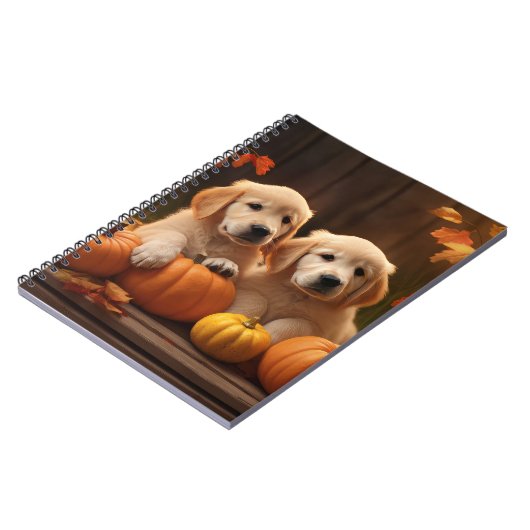 Golden Retriever Welpe Herbst Kürbis Notizblock (Linke Seite)