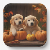 Golden Retriever Welpe Herbst Kürbis Pappteller (Vorderseite)