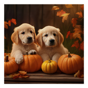 Golden Retriever Welpe Herbst Kürbis Poster