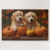 Golden Retriever Welpe Herbst Kürbis Puzzle (Horizontal)