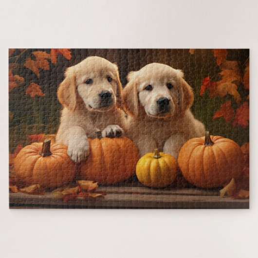 Golden Retriever Welpe Herbst Kürbis Puzzle (Horizontal)