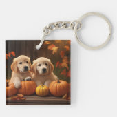 Golden Retriever Welpe Herbst Kürbis Schlüsselanhänger (Rückseite)