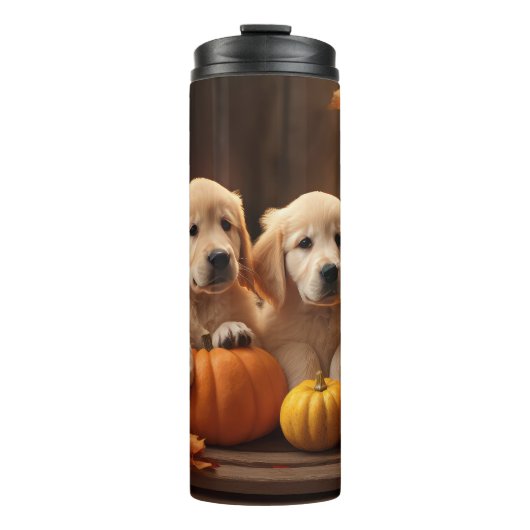 Golden Retriever Welpe Herbst Kürbis Thermosbecher (Vorderseite)