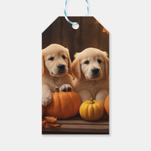 Golden Retriever Welpe Herbstfreude Kürbis Geschenkanhänger
