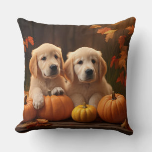 Golden Retriever Welpe Herbstfreude Kürbis  Kissen