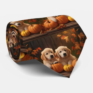Golden Retriever Welpe Herbstfreude Kürbis Krawatte