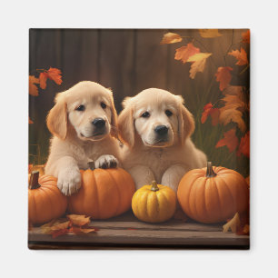 Golden Retriever Welpe Herbstfreude Kürbis Magnet