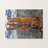 Golden Retriever Welpe Hund im Schnee Puzzle (Horizontal)