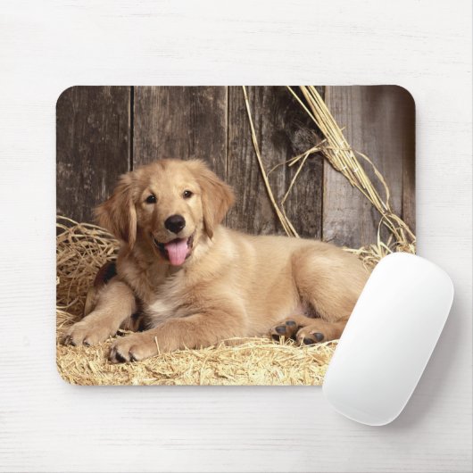 Golden Retriever Welpe Hund Rustikaler Stall Mousepad (Mit Mouse)