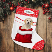 Golden Retriever Welpe Hund Snowflake Border Großer Weihnachtsstrumpf