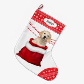 Golden Retriever Welpe Hund Snowflake Border Großer Weihnachtsstrumpf (Vorderansicht (hängend))