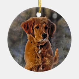 Golden Retriever Welpe im Schnee Keramik Ornament