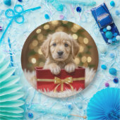 Golden Retriever Welpe in Christmas Box Pappteller (Party)