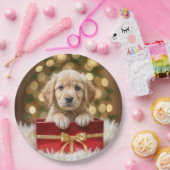 Golden Retriever Welpe in Christmas Box Pappteller (Party)