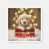 Golden Retriever Welpe in Christmas Box Serviette (Vorderseite)