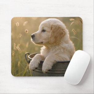Golden Retriever-Welpe in einem Metall-Eimer Mousepad