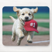 Golden Retriever Welpe mit #1 Red Baseball Cap Mousepad (Vorne)