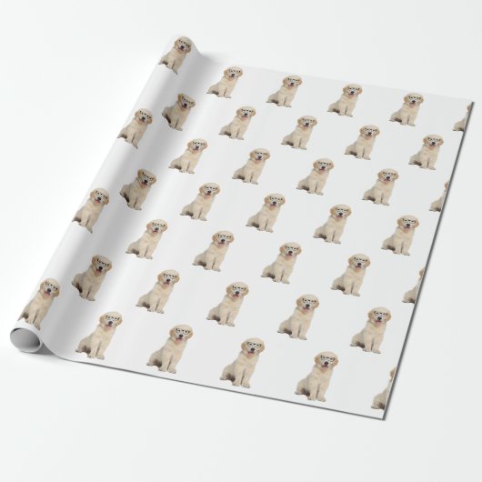 Golden Retriever Welpe mit Brille Geschenkpapier (Ungerollt)