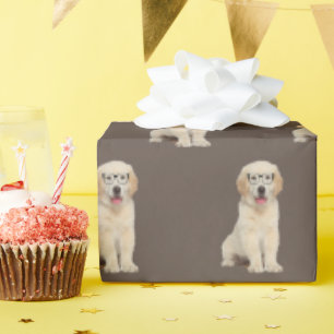 Golden Retriever Welpe mit Brillenumschlagpapier Geschenkpapier