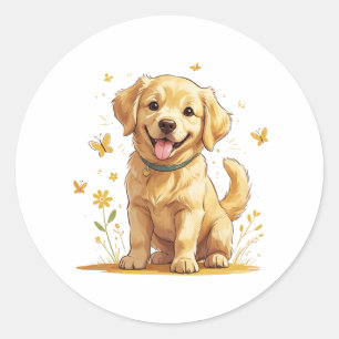 Golden Retriever Welpe mit gelben Blumen Runder Aufkleber