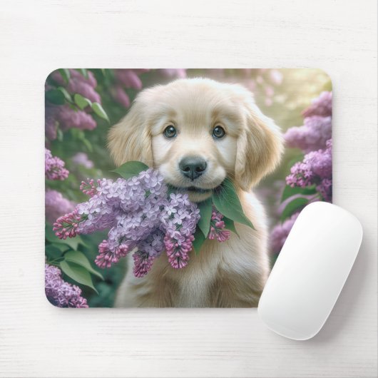 Golden Retriever Welpe mit Lilac Bunch Mousepad (Mit Mouse)