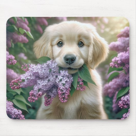 Golden Retriever Welpe mit Lilac Bunch Mousepad (Vorne)