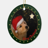 Golden Retriever Welpe mit Weihnachtsmannmütze Keramik Ornament (Links)