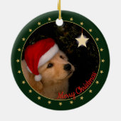 Golden Retriever Welpe mit Weihnachtsmannmütze Keramik Ornament (Hinten)