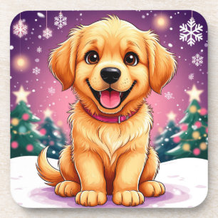 Golden Retriever-Welpe sitzt im Weihnachtsschnee Getränkeuntersetzer