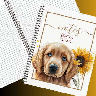 Golden Retriever Welpe Sonnenblume Personalisiert Notizblock