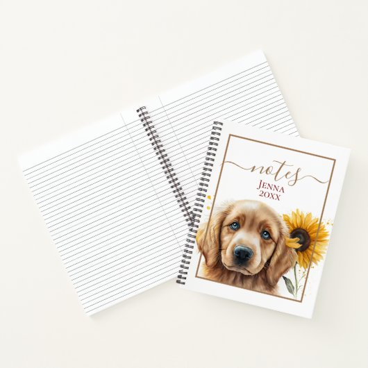 Golden Retriever Welpe Sonnenblume Personalisiert Notizblock (Innenseite)