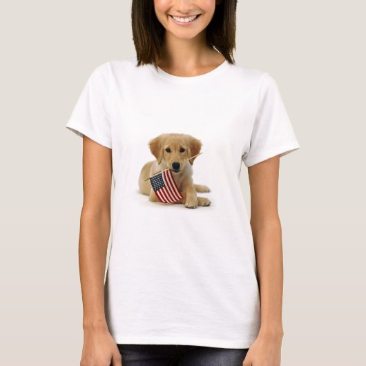 Golden retriever-Welpe und Flagge T-Shirt (Vorderseite)
