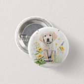 Golden Retriever Welpe und Florals Monogram Name Button (Vorne & Hinten)