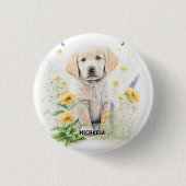 Golden Retriever Welpe und Florals Monogram Name Button (Vorderseite)