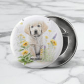 Golden Retriever Welpe und Florals Monogram Name Button