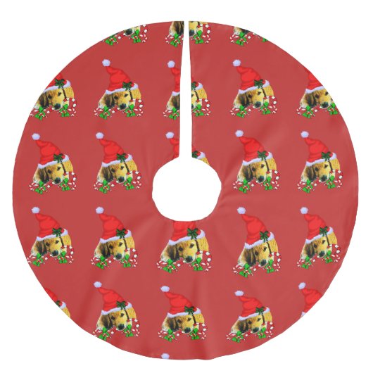 Golden Retriever Welpe Weihnachten Polyester Weihnachtsbaumdecke (Vorderseite)