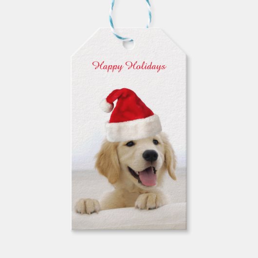 Golden Retriever Welpe Weihnachtsgeschenk Tag Geschenkanhänger (Vorderseite)