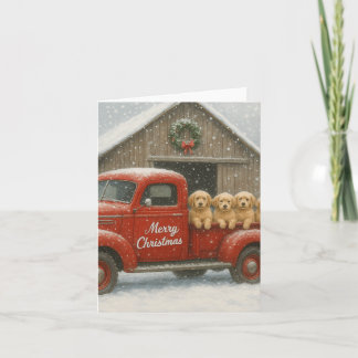 Golden Retriever Welpen im LKW Weihnachtskarte