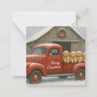 Golden Retriever Welpen im LKW Weihnachtskarte Mitteilungskarte